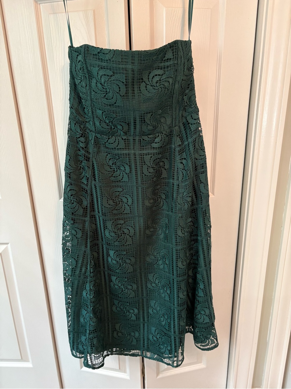 LOFT Dark Green Lace Strapless Dress
